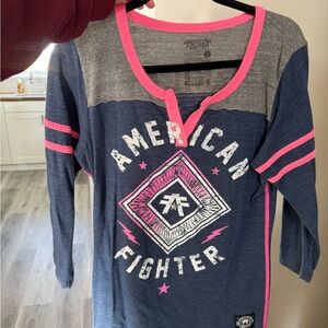 American Fighter Gray and Pink Long Sleeve Tee